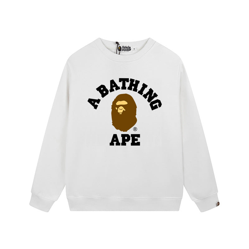 Bape Arch Letter Shark Ape Head Washed Oversized Crewneck Streetwear