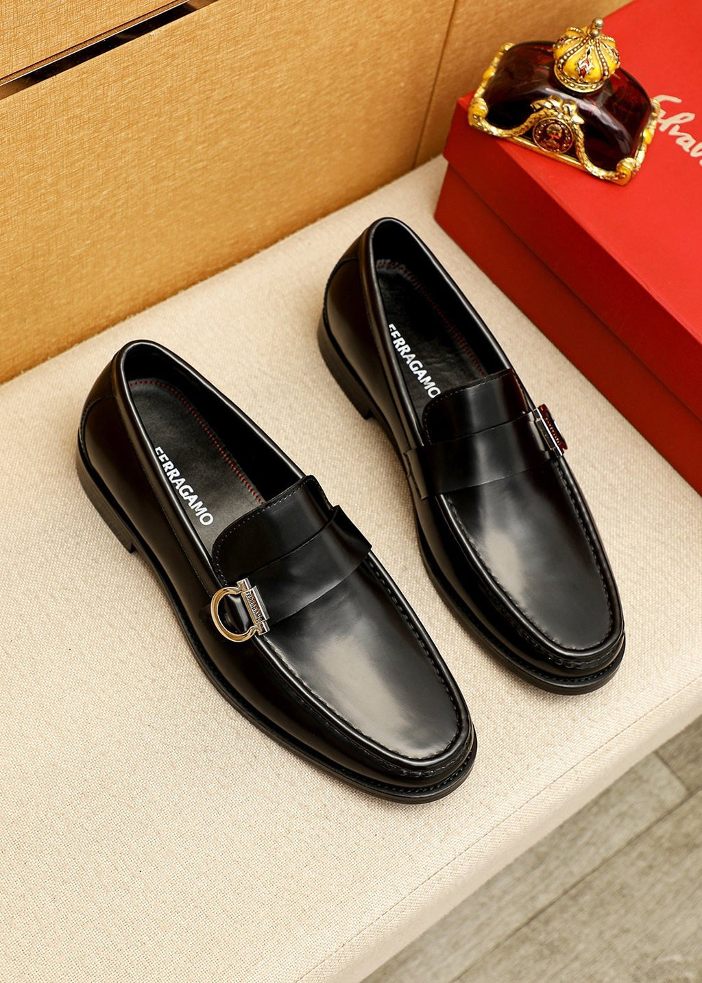 Ferragamo Black Buckle Loafers