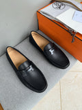 Hermès Men's Black H-Hardware Loafers - Driving-Shoe Sole